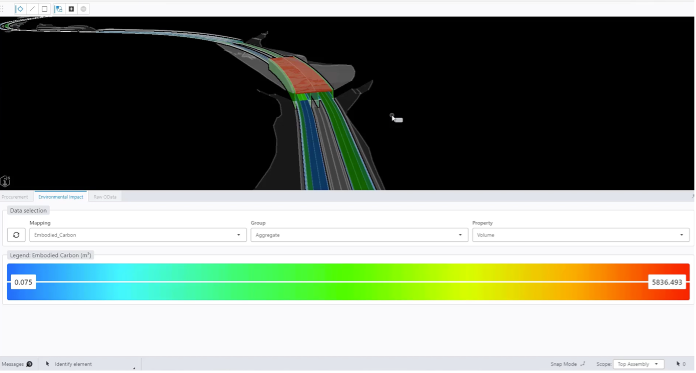 Example 3 – A report highlighting the embodied carbon of a roadway project to assess environmental impact.